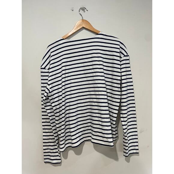 Lands End Striped Long Sleeve T-Shirt White/Navy Blue Women's Size L (14-16) - Picture 3 of 4